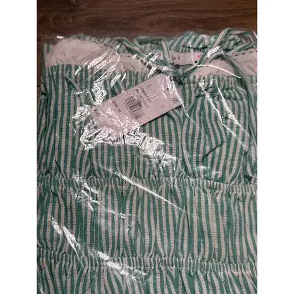 NWT! Lush Shirred Puff Sleeve Maxi Dress in Green Stripe Size Medium - Picture 4 of 6